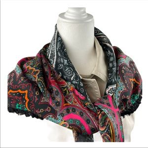 Echo Multicolor Paisley Silk-like Scarf with Black Background